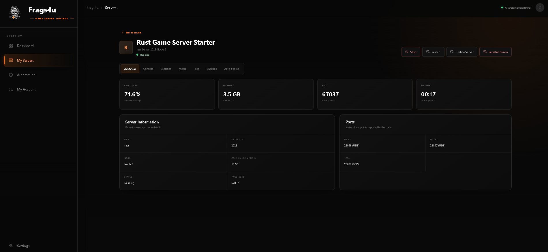Frags4u Control Panel